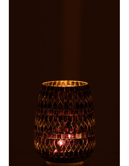 Bougeoir design art déco D 12 cm Verre Noir Argenté Mosaïque Noctysso 