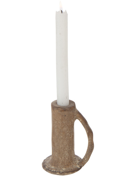 Bougeoir vintage chic avec poignée H 12 cm Métal Marron Vieilli Terrasabi 