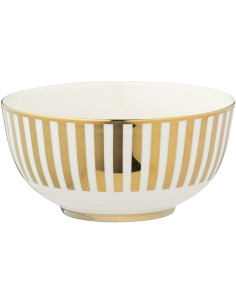 Bol petit déjeuner design chic Rond 14 cm Porcelaine Doré Blanc Motif rayures Orénia 