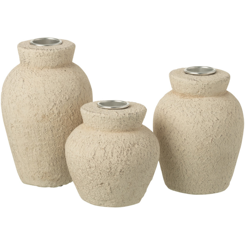 Lot de 3 Bougeoirs Wabi-sabi Ciment Beige Norali 