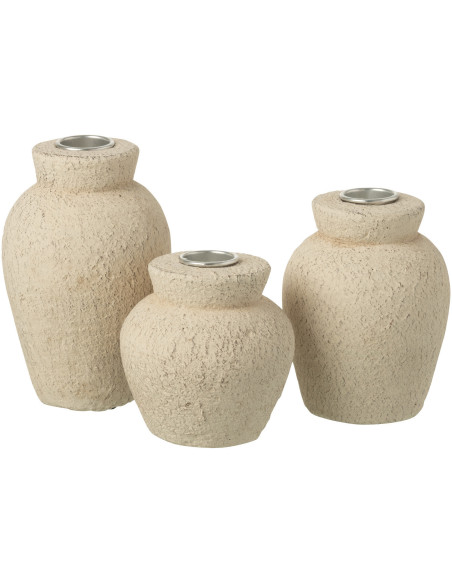 Lot de 3 Bougeoirs Wabi-sabi Ciment Beige Norali 