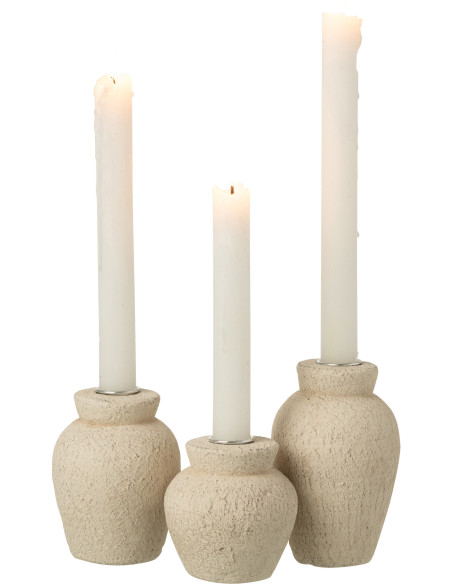 Lot de 3 Bougeoirs Wabi-sabi Ciment Beige Norali 