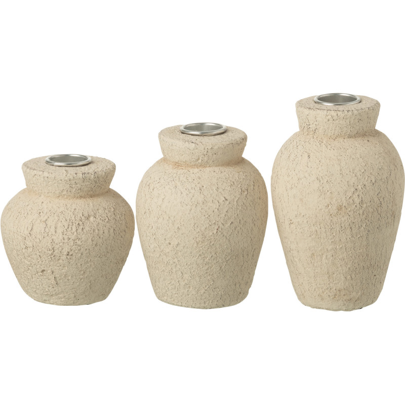 Lot de 3 Bougeoirs Wabi-sabi Ciment Beige Norali 