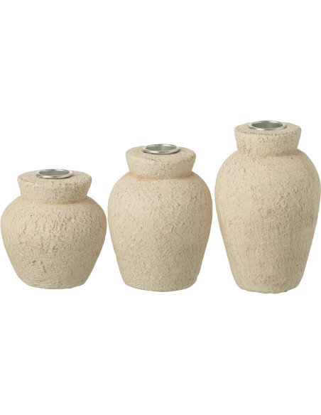 Lot de 3 Bougeoirs Wabi-sabi Ciment Beige Norali 