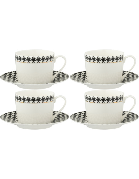 Lot de 2 Tasses à café moderne chic 220 ml Porcelaine Blanc Noir Motif pied-de-poule Modénia 
