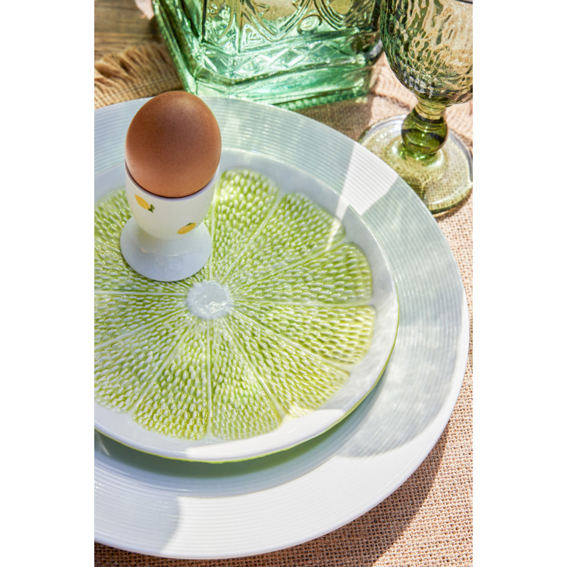 Assiette à dessert style provençal Citron Ronde 19 cm Dolomite Vert Blanc Grumyo 