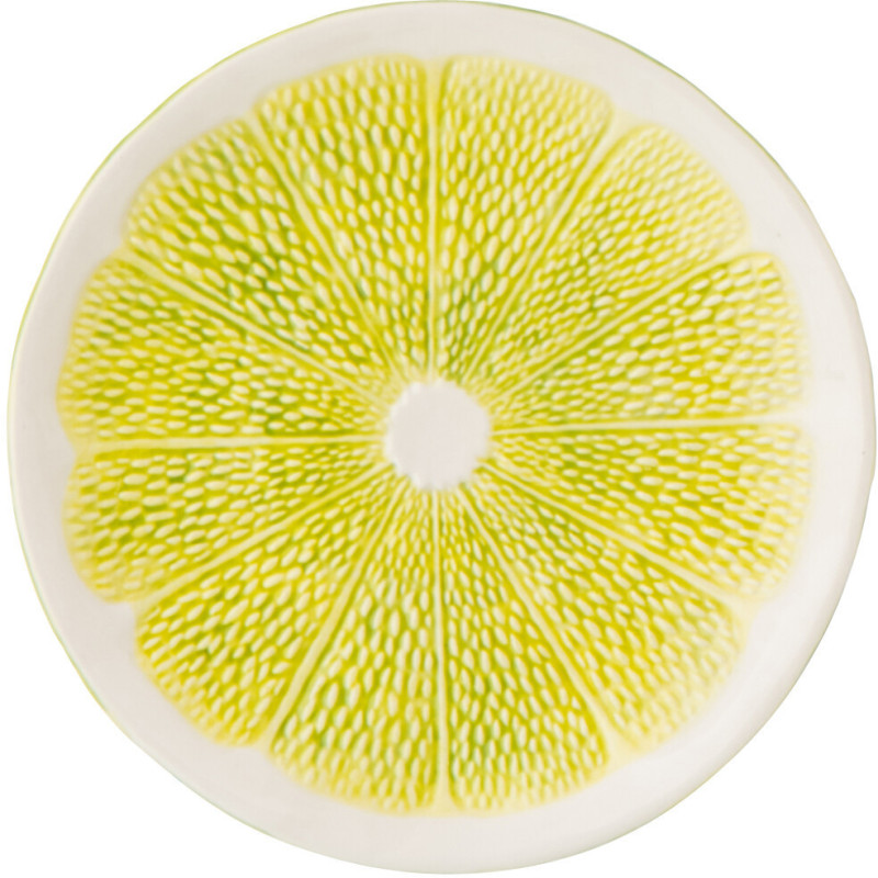 Assiette à dessert style provençal Citron Ronde 19 cm Dolomite Vert Blanc Grumyo 