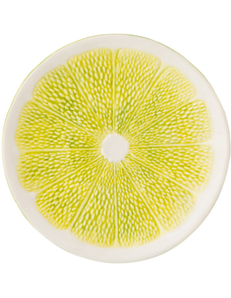 Assiette à dessert style provençal Citron Ronde 19 cm Dolomite Vert Blanc Grumyo 