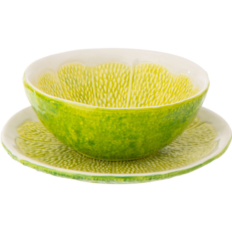 Assiette à dessert style provençal Citron Ronde 19 cm Dolomite Vert Blanc Grumyo 