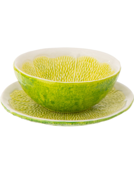 Assiette à dessert style provençal Citron Ronde 19 cm Dolomite Vert Blanc Grumyo 