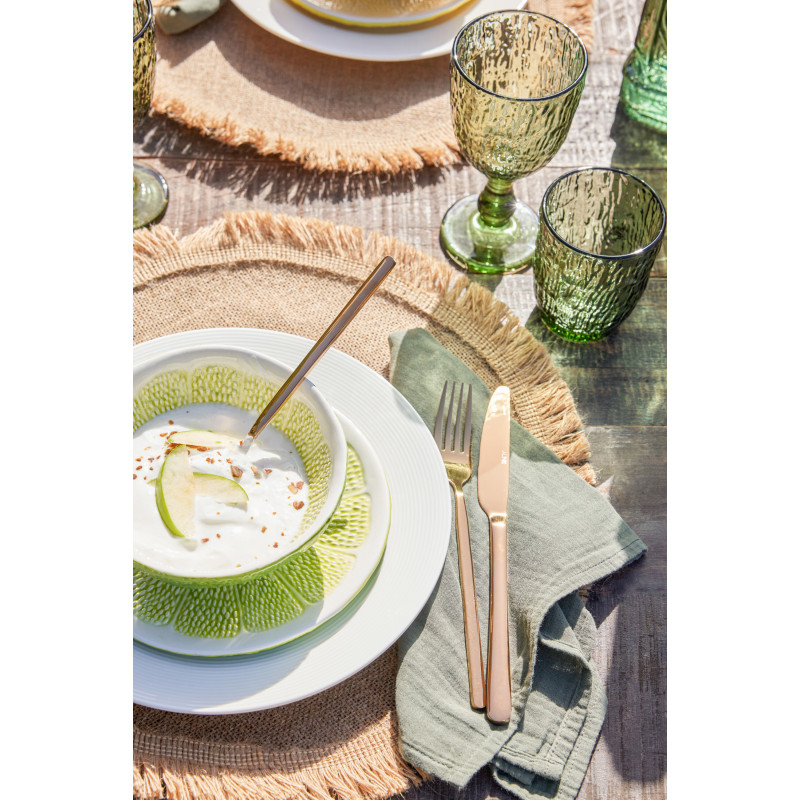 Assiette à dessert style provençal Citron Ronde 19 cm Dolomite Vert Blanc Grumyo 