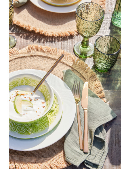 Assiette à dessert style provençal Citron Ronde 19 cm Dolomite Vert Blanc Grumyo 