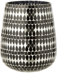 Grand Bougeoir design art déco D 17 cm Verre Noir Argenté Mosaïque Noctysso 