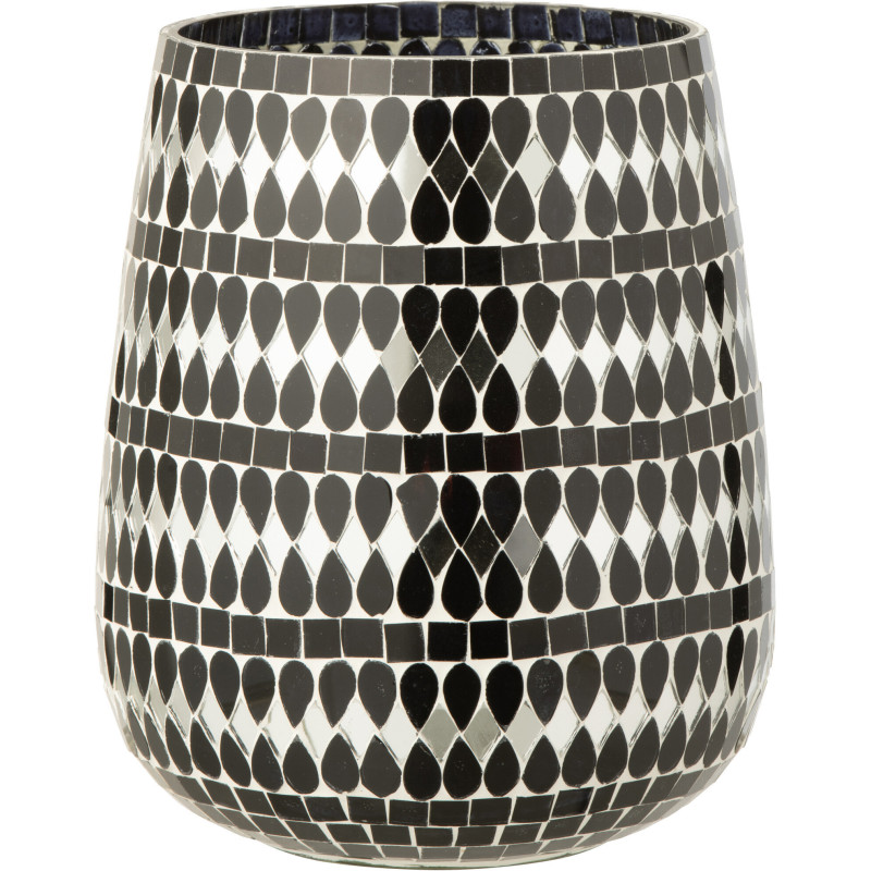 Grand Bougeoir design art déco D 17 cm Verre Noir Argenté Mosaïque Noctysso 