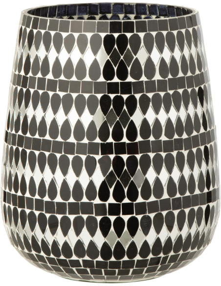 Grand Bougeoir design art déco D 17 cm Verre Noir Argenté Mosaïque Noctysso 