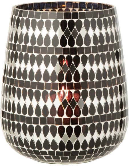 Grand Bougeoir design art déco D 17 cm Verre Noir Argenté Mosaïque Noctysso 