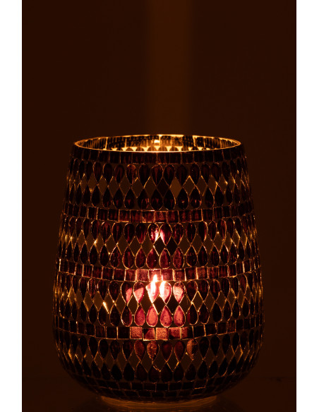 Grand Bougeoir design art déco D 17 cm Verre Noir Argenté Mosaïque Noctysso 