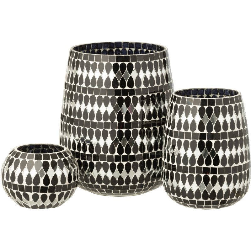 Grand Bougeoir design art déco D 17 cm Verre Noir Argenté Mosaïque Noctysso 