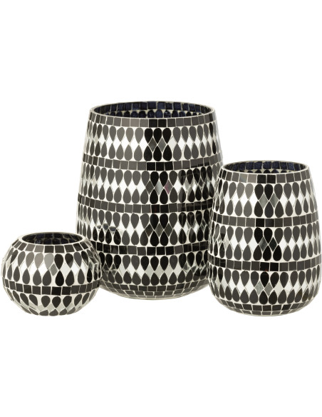 Grand Bougeoir design art déco D 17 cm Verre Noir Argenté Mosaïque Noctysso 