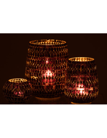 Grand Bougeoir design art déco D 17 cm Verre Noir Argenté Mosaïque Noctysso 