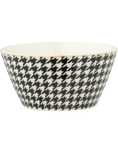 Lot de 2 Bols petit-déjeuner moderne chic Rond 570 ml Porcelaine Blanc Noir Motif pied-de-poule Modénia 
