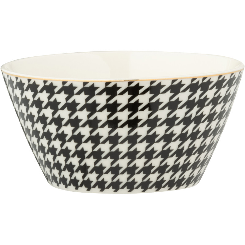Lot de 2 Bols petit-déjeuner moderne chic Rond 570 ml Porcelaine Blanc Noir Motif pied-de-poule Modénia 