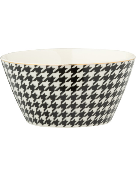 Lot de 2 Bols petit-déjeuner moderne chic Rond 570 ml Porcelaine Blanc Noir Motif pied-de-poule Modénia 