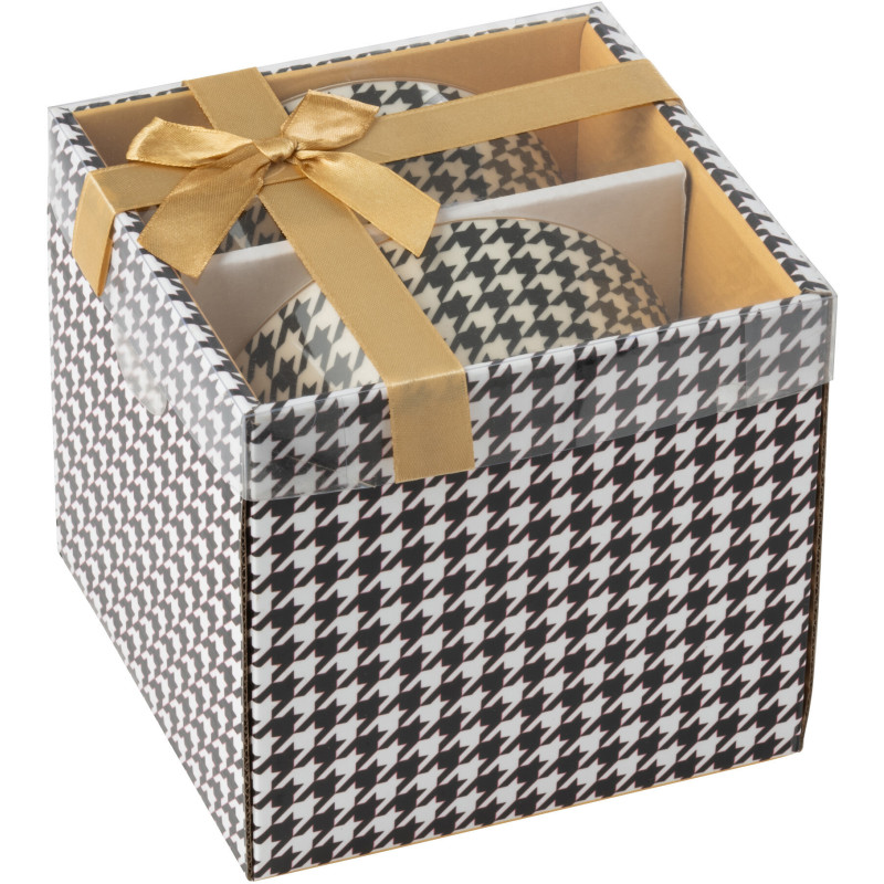 Lot de 2 Bols petit-déjeuner moderne chic Rond 570 ml Porcelaine Blanc Noir Motif pied-de-poule Modénia 