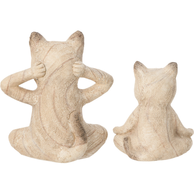 Lot de 2 Statuettes Chats Yoga Résine Beige Effet bois Aubélia 