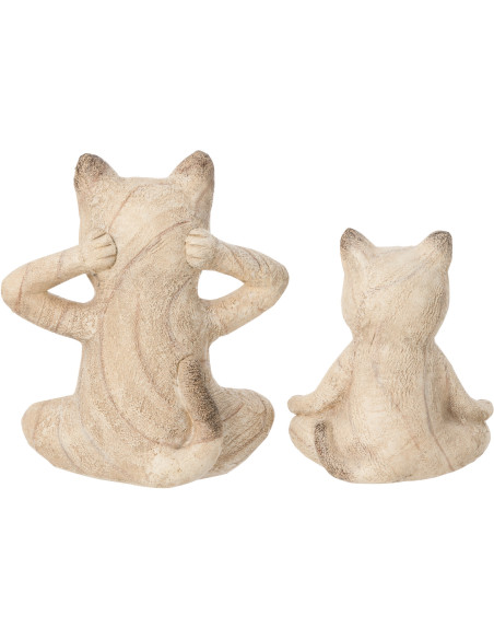 Lot de 2 Statuettes Chats Yoga Résine Beige Effet bois Aubélia 