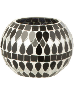 Bougeoir design art déco D 10 cm Verre Noir Argenté Mosaïque Noctysso 