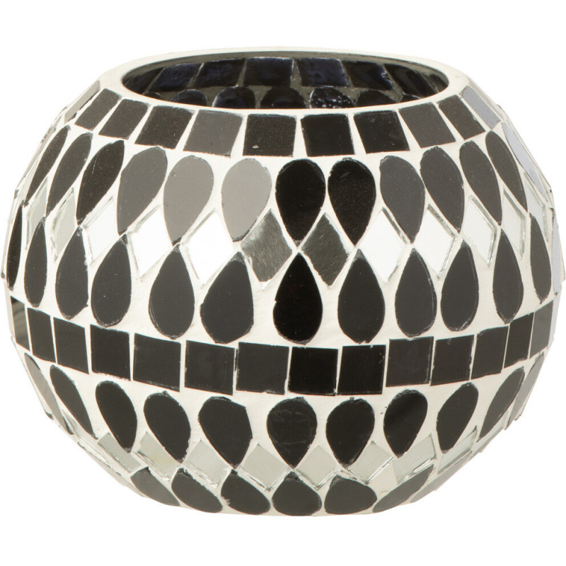 Bougeoir design art déco D 10 cm Verre Noir Argenté Mosaïque Noctysso 