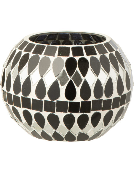 Bougeoir design art déco D 10 cm Verre Noir Argenté Mosaïque Noctysso 