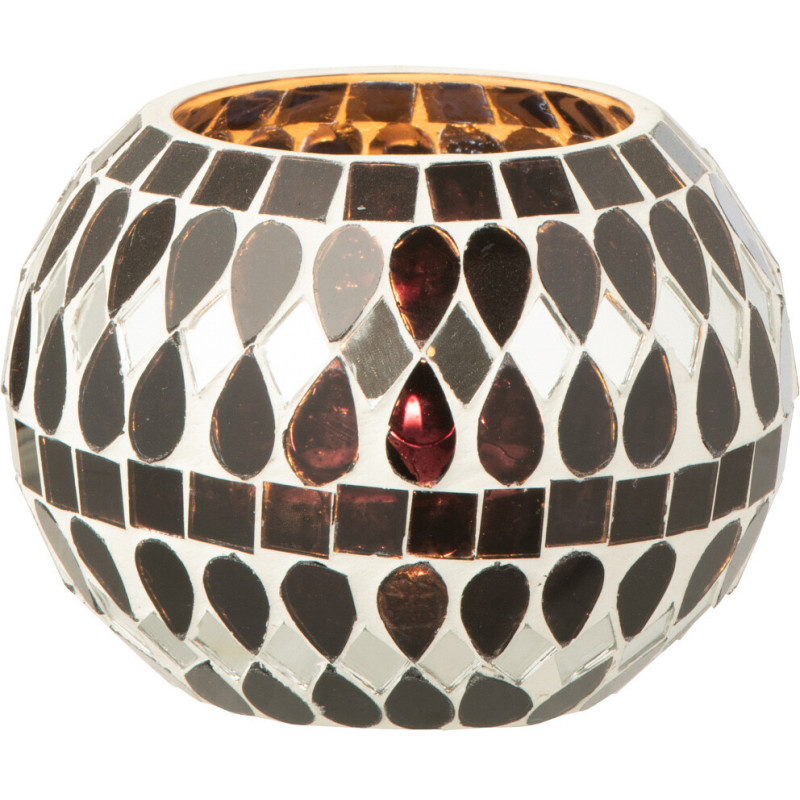 Bougeoir design art déco D 10 cm Verre Noir Argenté Mosaïque Noctysso 