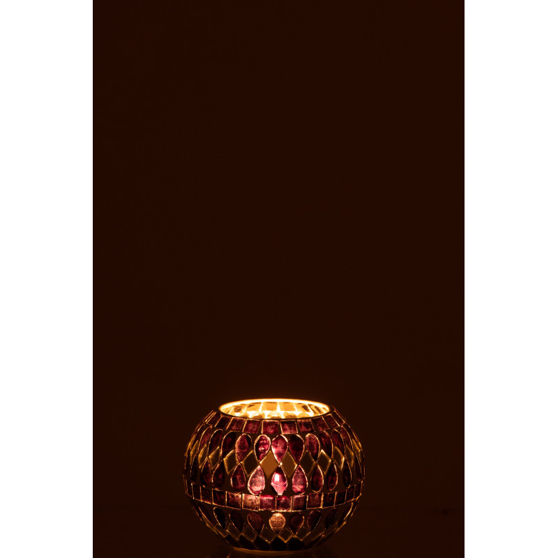 Bougeoir design art déco D 10 cm Verre Noir Argenté Mosaïque Noctysso 