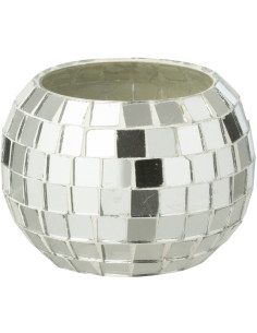 Photophore design boule à facettes D 9 cm Miroir Argenté Disco 