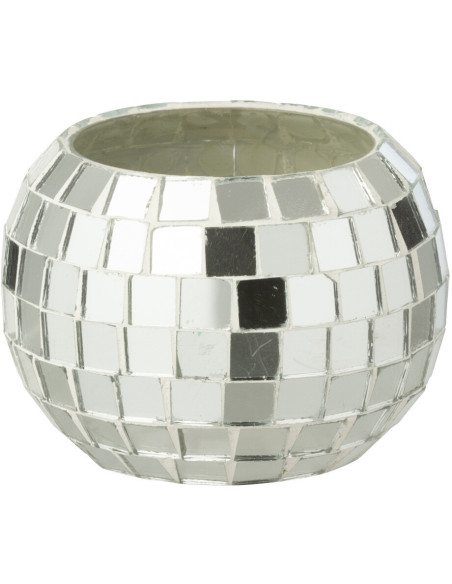 Photophore design boule à facettes D 9 cm Miroir Argenté Disco 