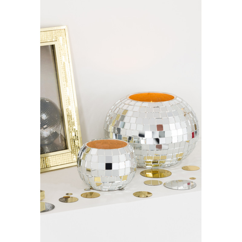 Photophore design boule à facettes D 9 cm Miroir Argenté Disco 