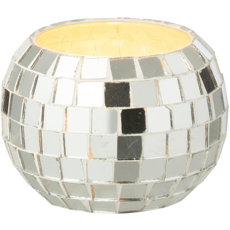 Photophore design boule à facettes D 9 cm Miroir Argenté Disco 