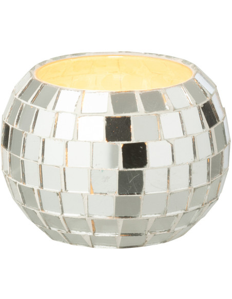 Photophore design boule à facettes D 9 cm Miroir Argenté Disco 