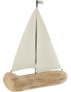 Voilier déco bord de mer H 31 cm Bois de paulownia Naturel Blanc Nautina 