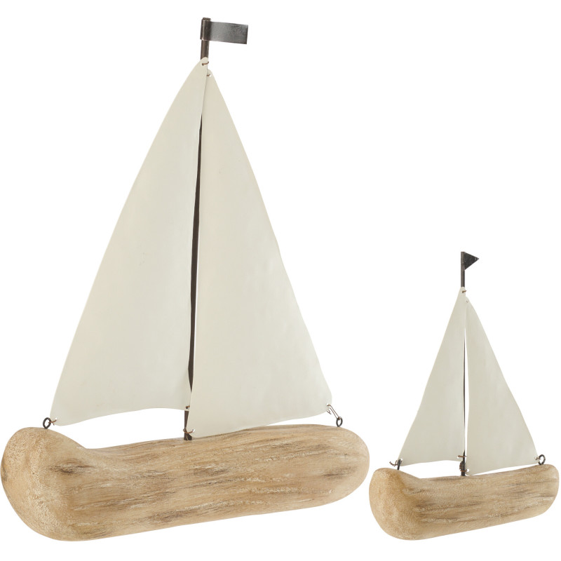 Voilier déco bord de mer H 31 cm Bois de paulownia Naturel Blanc Nautina 