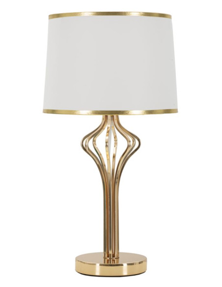 Lampe à poser moderne chic H 53 cm Métal Doré Tissu Blanc Slimmy