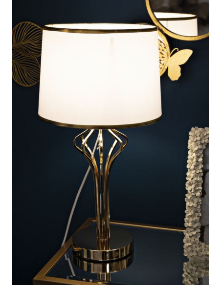 Lampe à poser moderne chic H 53 cm Métal Doré Tissu Blanc Slimmy