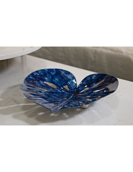 Lot de 2 Centres de table design Feuille 27 cm Métal Bleu Drop