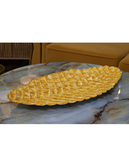 Lot de 2 Centres de table design Feuille 57 cm Métal Jaune Drop