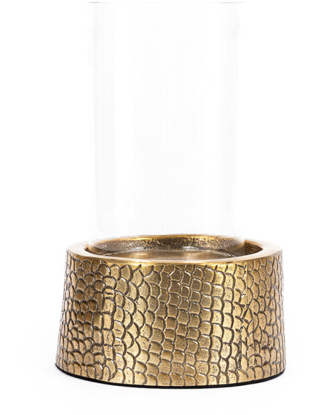 Photophore Rond Diamètre 14 cm en Verre Transparent Métal Doré Motif peau de crocodile The Croco 