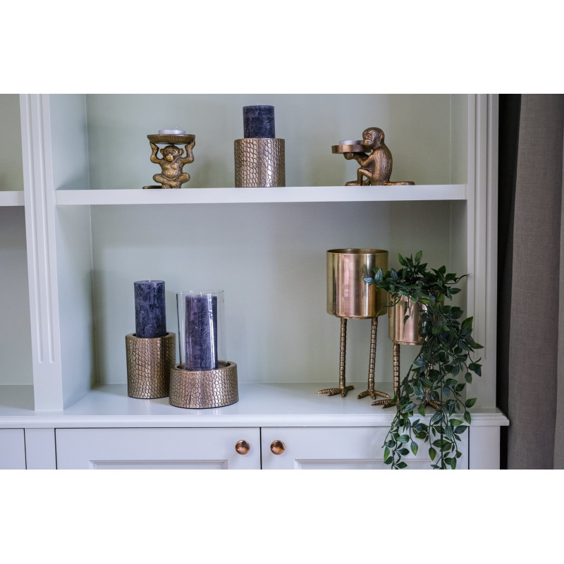 Photophore Rond Diamètre 14 cm en Verre Transparent Métal Doré Motif peau de crocodile The Croco 