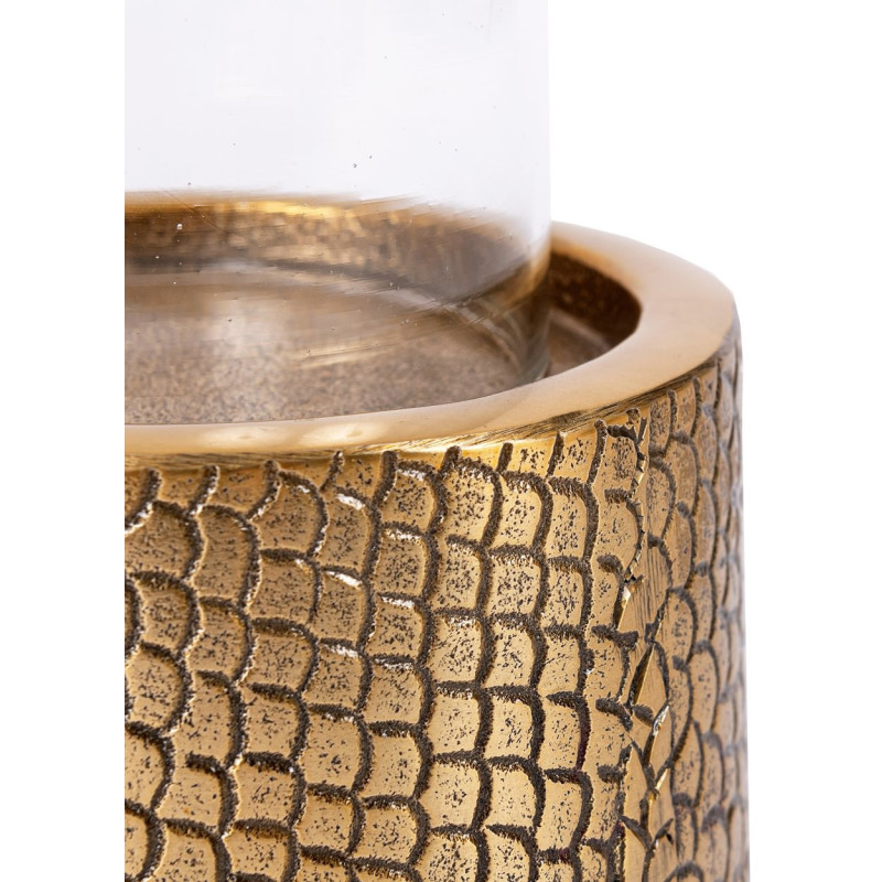 Photophore Rond Diamètre 14 cm en Verre Transparent Métal Doré Motif peau de crocodile The Croco 