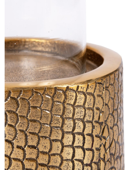 Photophore Rond Diamètre 14 cm en Verre Transparent Métal Doré Motif peau de crocodile The Croco 